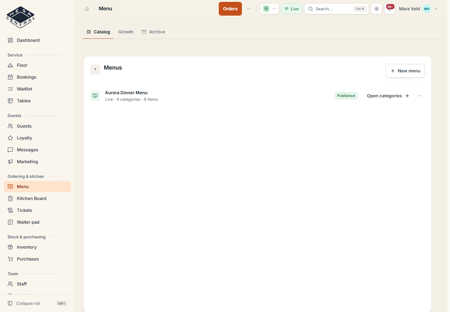 Menus and publishing